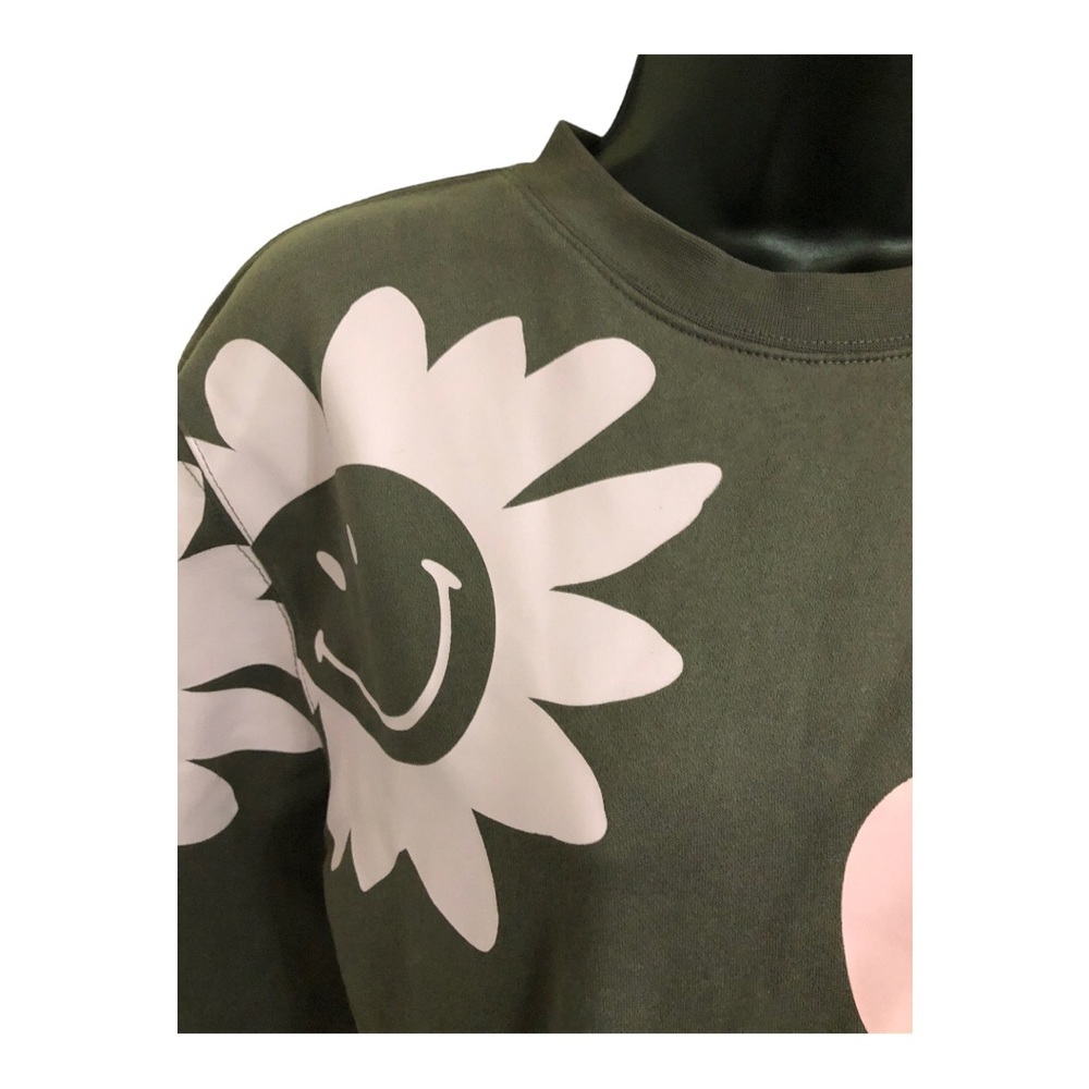 BSR by Samii Ryan dark gray sunflower smiley faces‎ pullover sweatshirt size XS - Picture 3 of 16